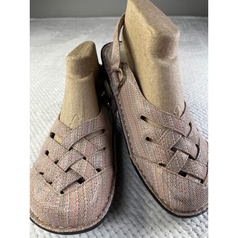 Alegria Freda Slingback Clogs Multi-Color Metallic Leather Woven Size 36/5